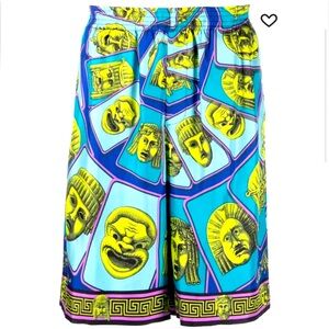 Turquoise Silk Baroque Shorts